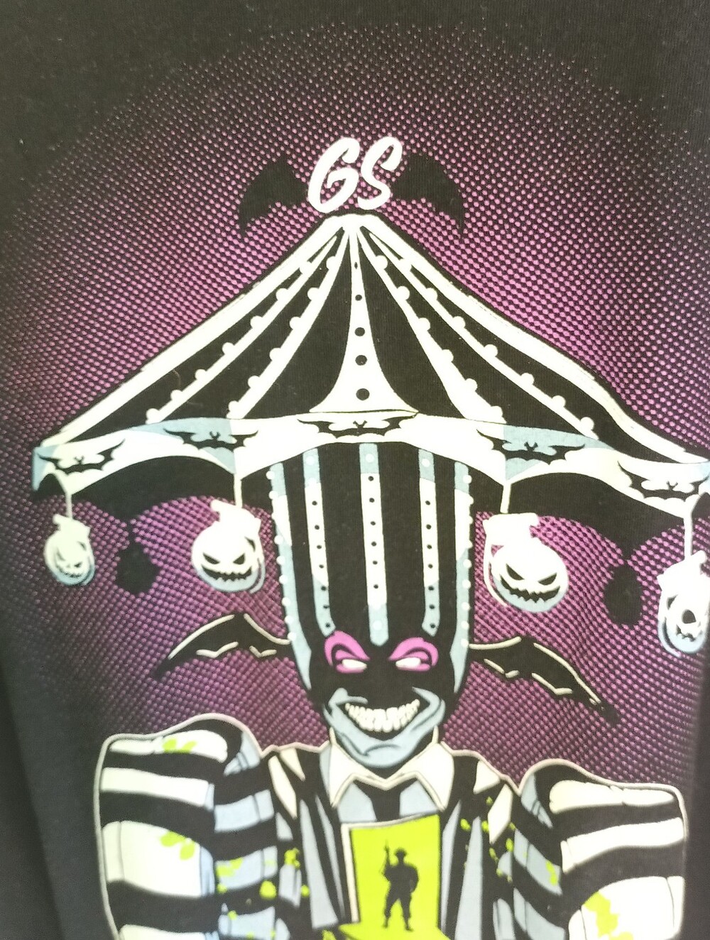 Gothic Carnival Striped Clown Graphic T-shirt Purple Black Grunt Beetlejuice 2XL